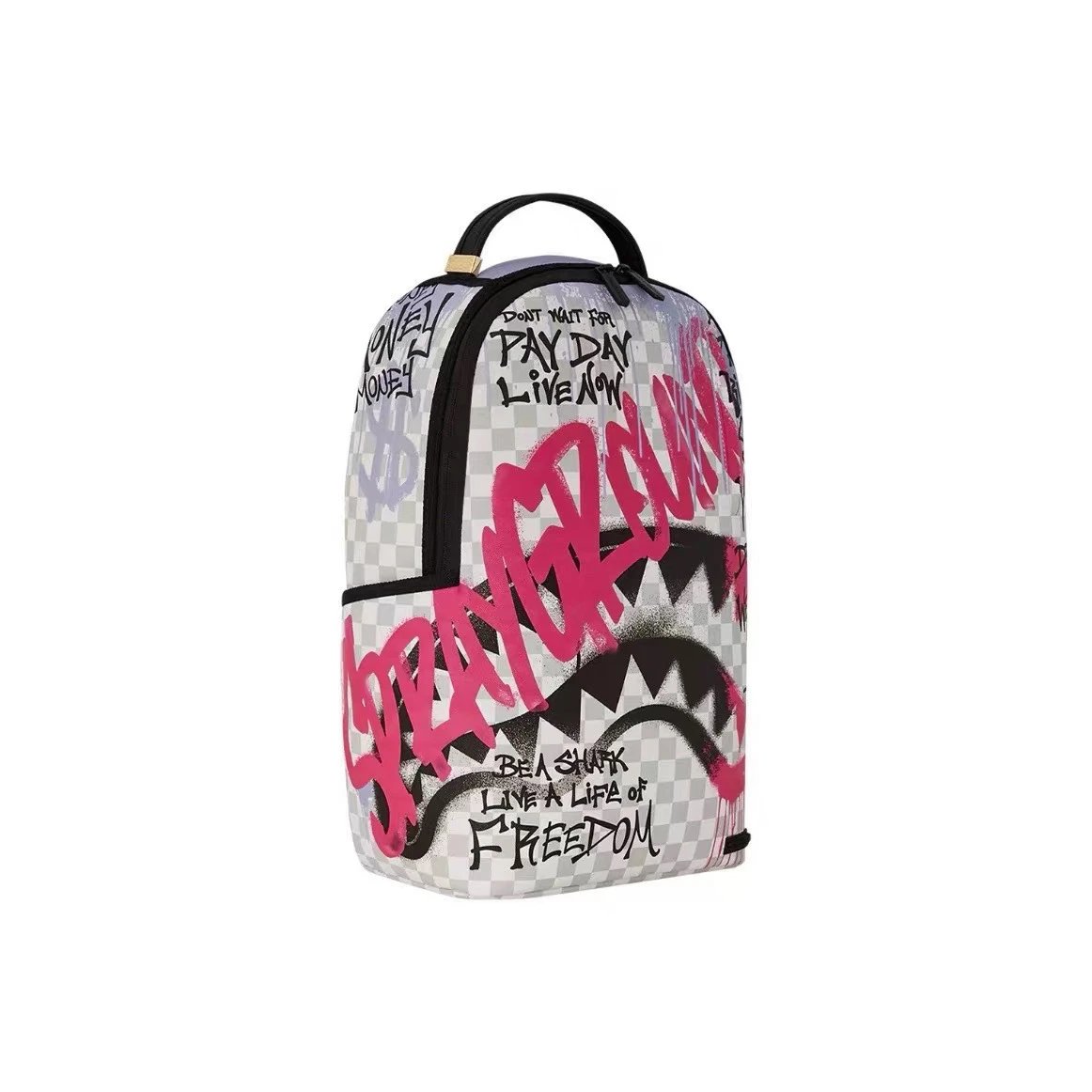 Sprayground Shark Mouth Graffiti Checkered Backpack - 1