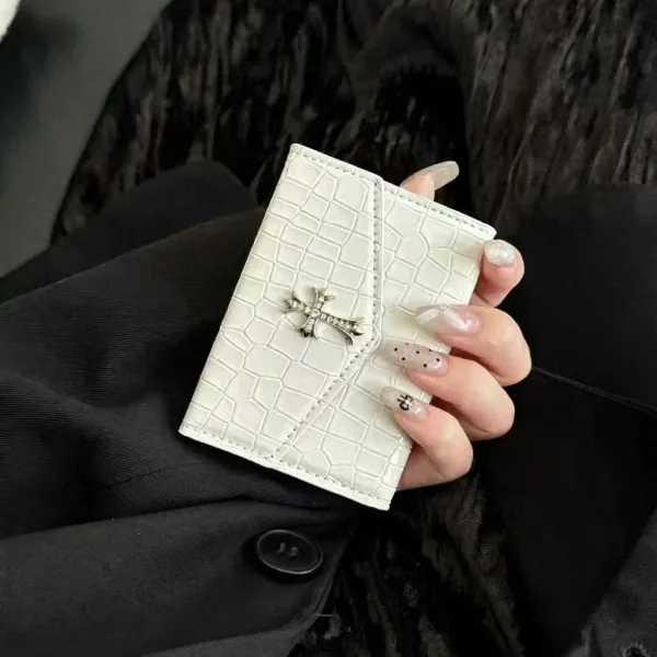 Chrome Hearts Croc-Embossed White Cross Card Holder Wallet - 1