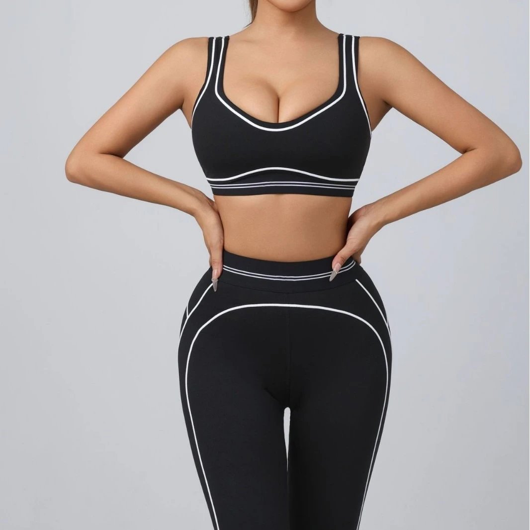 Athletic Performance Set: Black High-Waisted Leggings & Matching Sports Bra