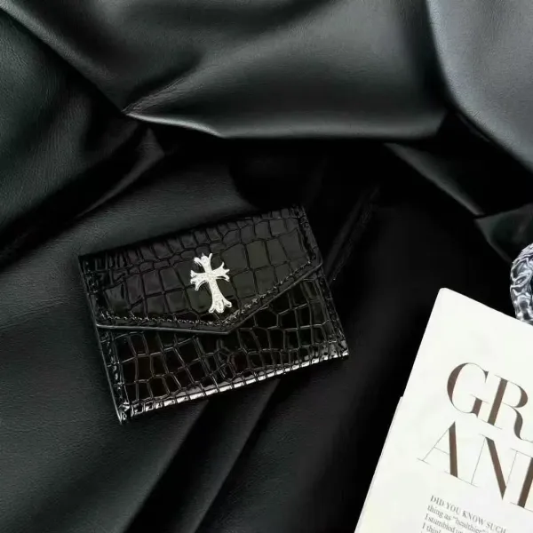 Chrome Hearts Croc-Embossed Envelope Card Holder Black - 1