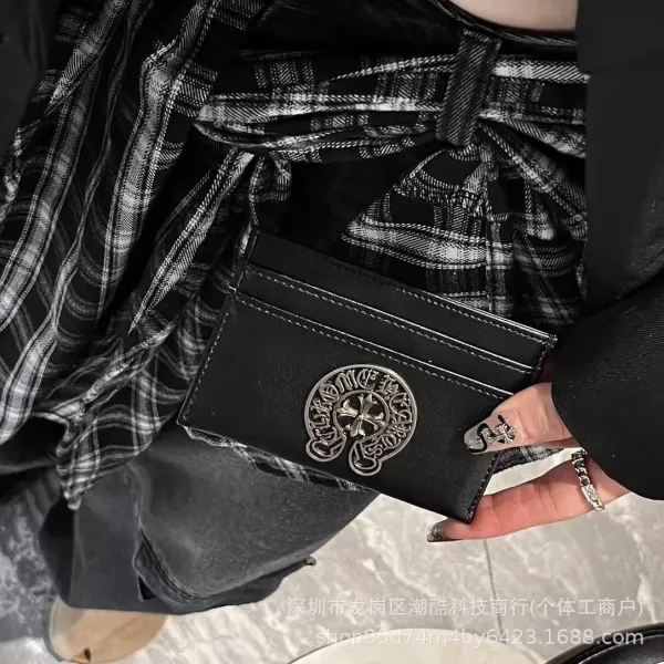 Design Card Holder Black Leather Wallet with Metal Clasp - 9