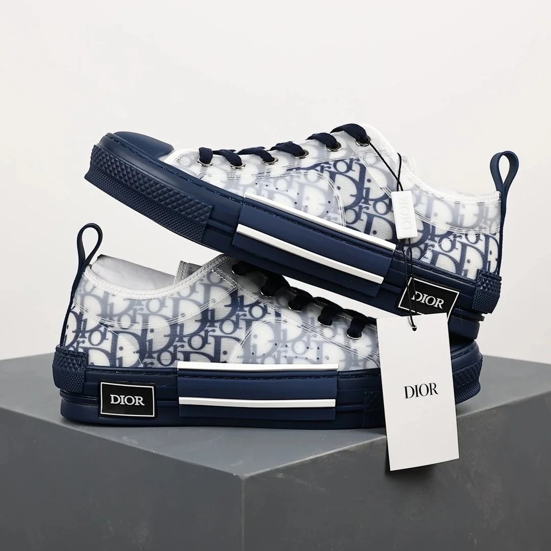 Dior B23 High-Top Sneakers Navy and White Oblique Print Sneakers - 21