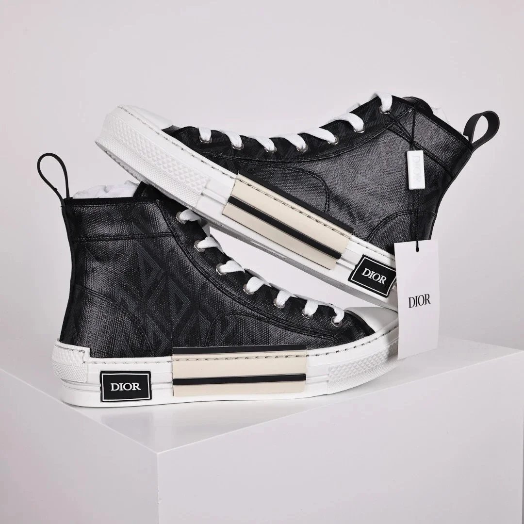 Dior B23 High-Top Sneakers Navy and White Oblique Print Sneakers - 3