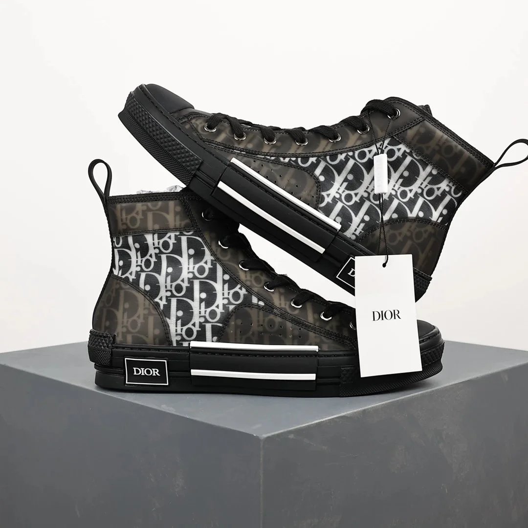 Dior B23 High-Top Sneakers Navy and White Oblique Print Sneakers - 8