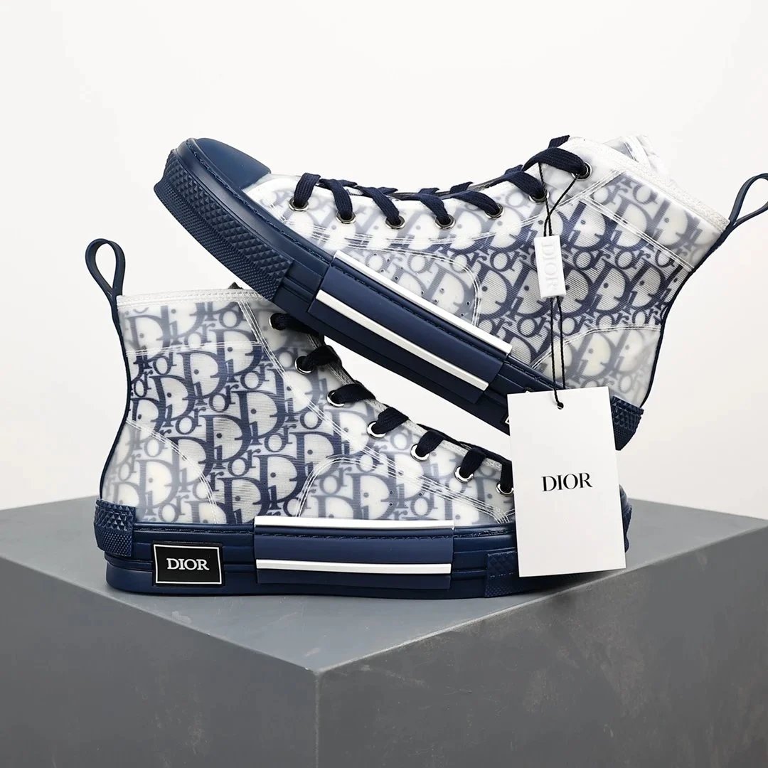 Dior B23 High-Top Sneakers Navy and White Oblique Print Sneakers - 16
