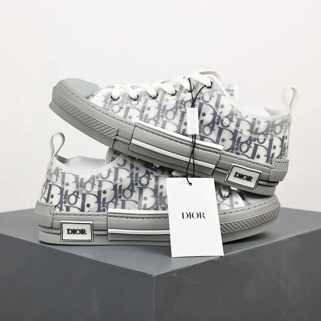 Dior B23 High-Top Sneakers Navy and White Oblique Print Sneakers - 24