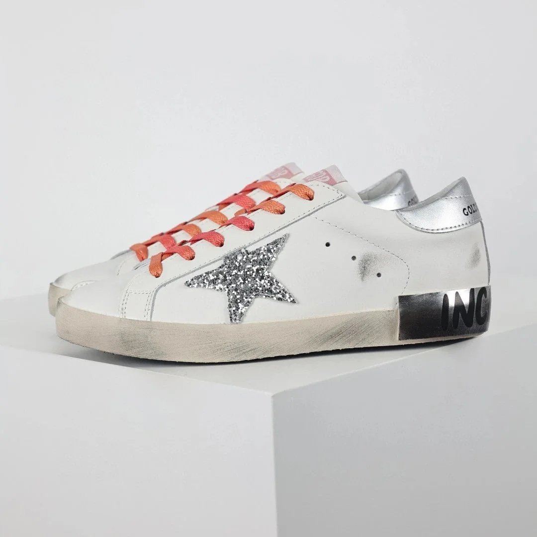 18 Silver Glitter Star Silver Tail Orange Lace Letter Small Dirty Shoes