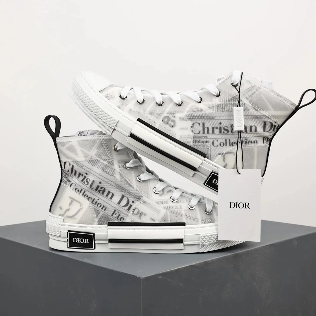 Dior B23 High-Top Sneakers Navy and White Oblique Print Sneakers - 9