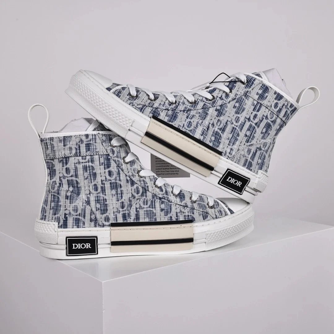 Dior B23 High-Top Sneakers Navy and White Oblique Print Sneakers - 4