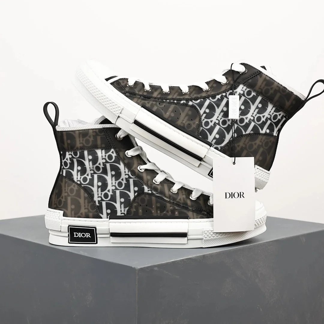 Dior B23 High-Top Sneakers Navy and White Oblique Print Sneakers - 12