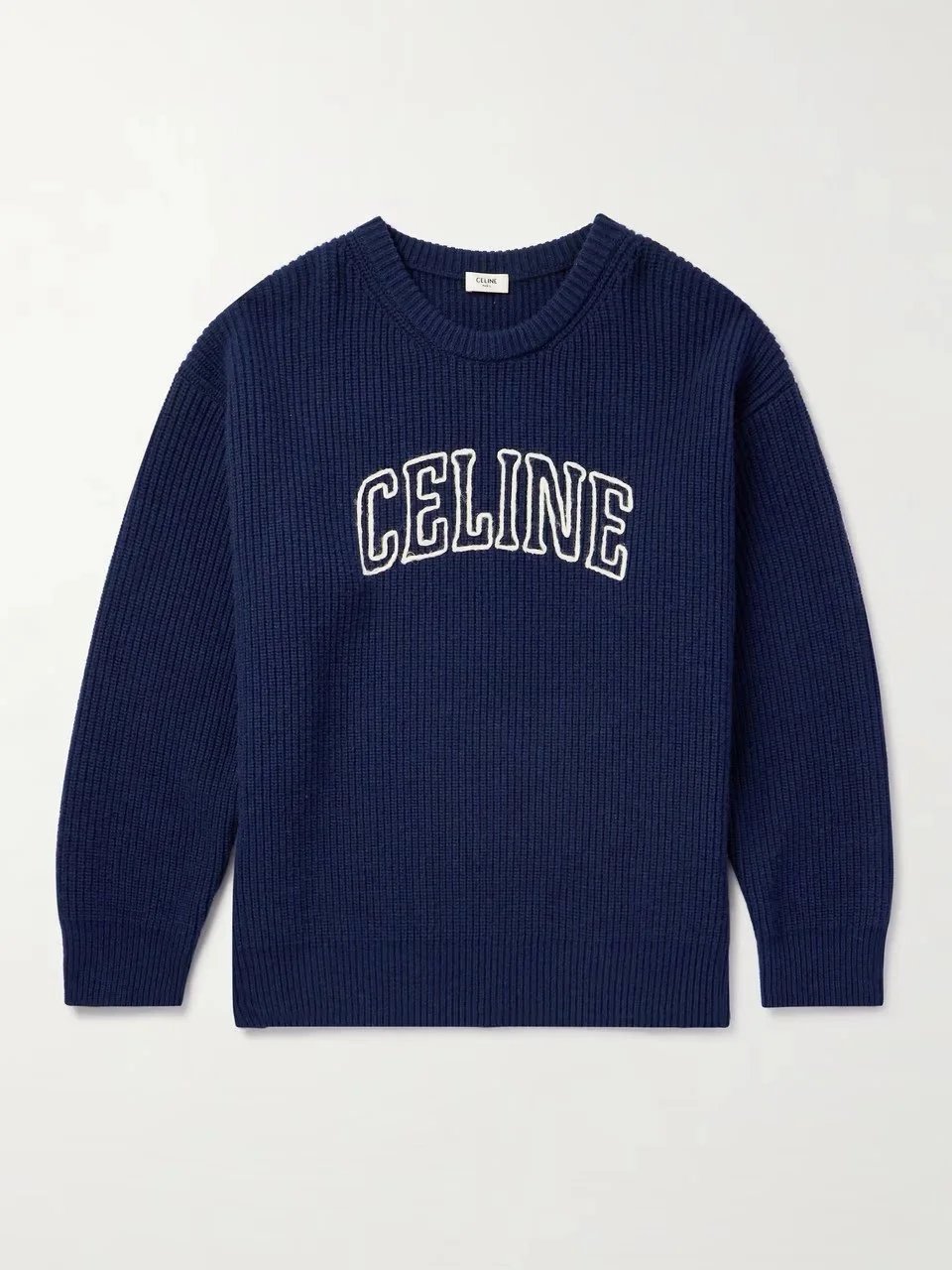 Ye Sister MADE Men's Self-Designed CE 100% Wool Embroidered Blue Sweater Heavy 1KG Winter Warmth Essential