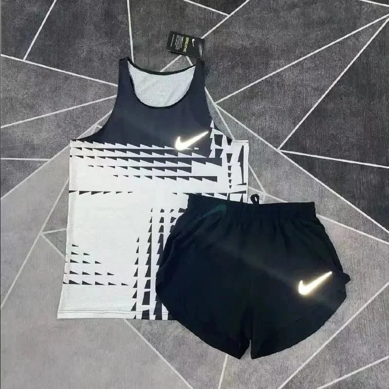 Nike Matching Sets Patterned running top and reflective shorts set — DA black tank top and 3-inch shorts set
