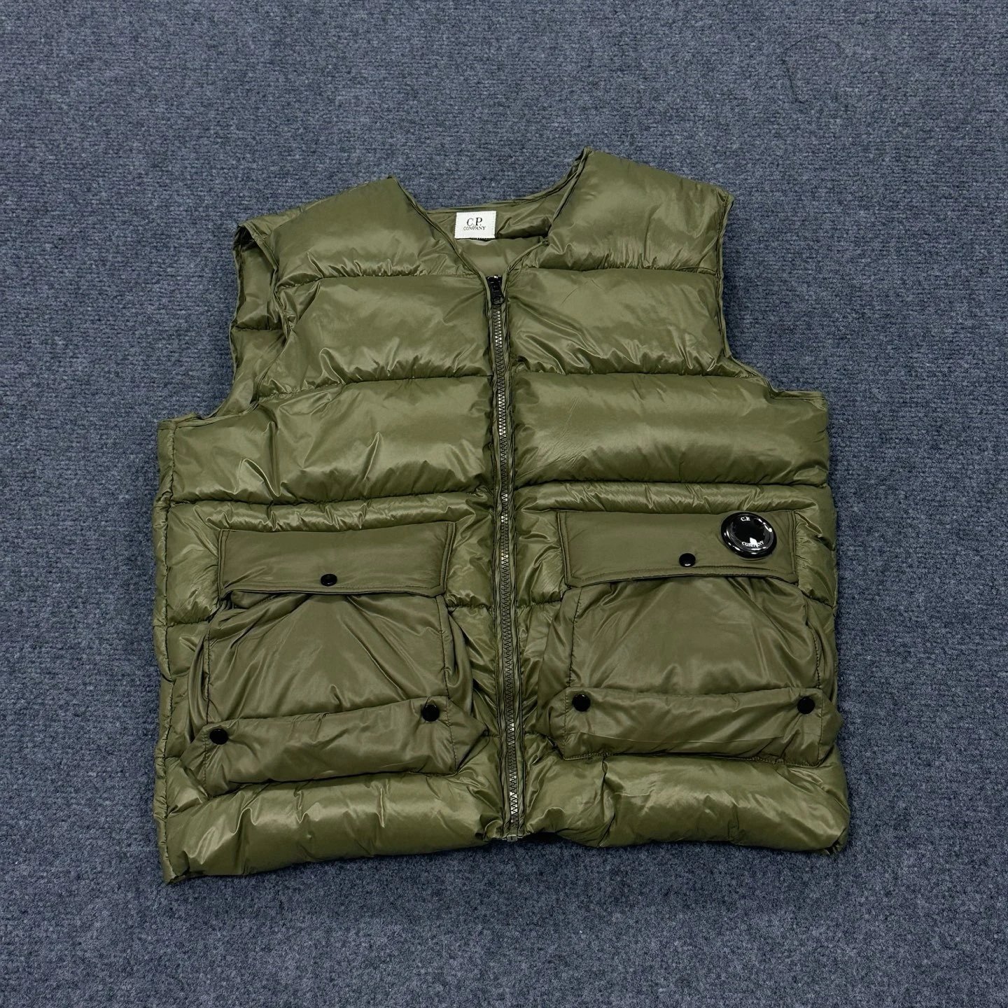 C.P. Company Vests Hooded Goggle Puffer Vest — Short vest, green