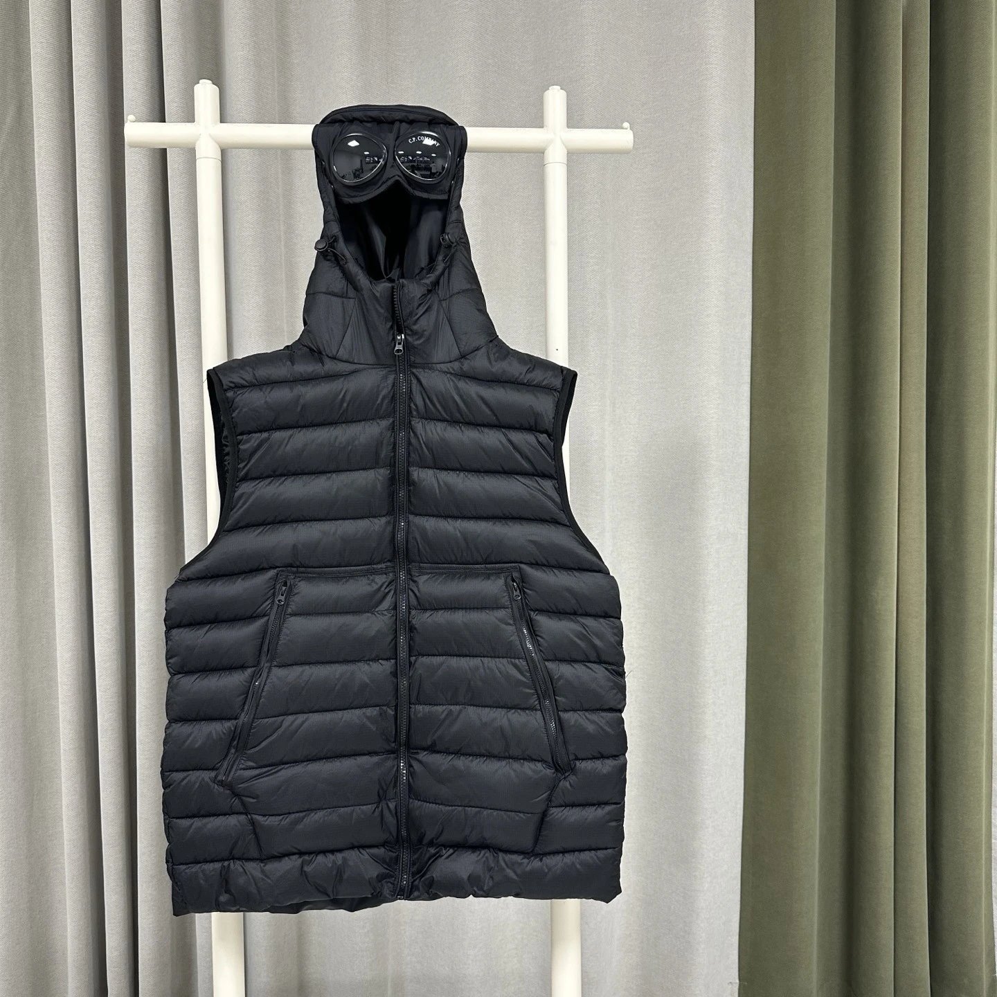 C.P. Company Vests Hooded Goggle Puffer Vest — Hooded vest, black