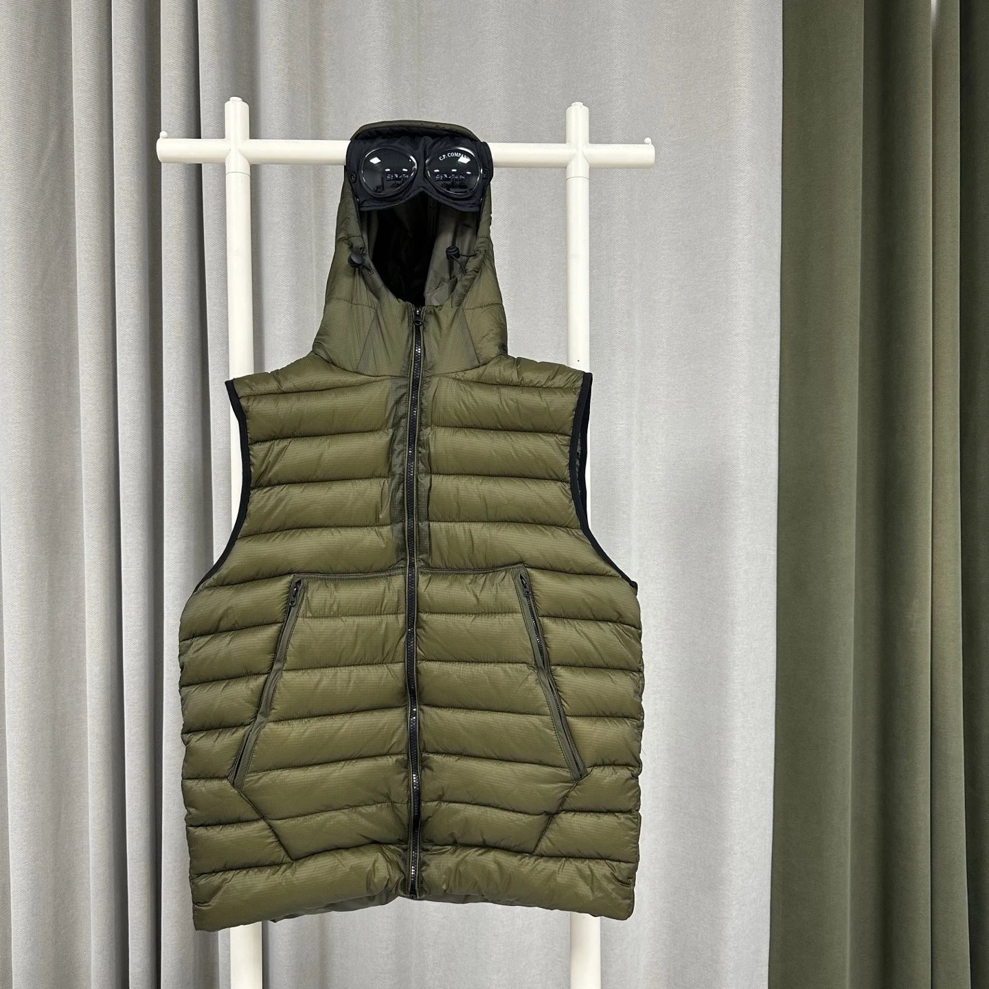 C.P. Company Vests Hooded Goggle Puffer Vest — Hooded vest, green