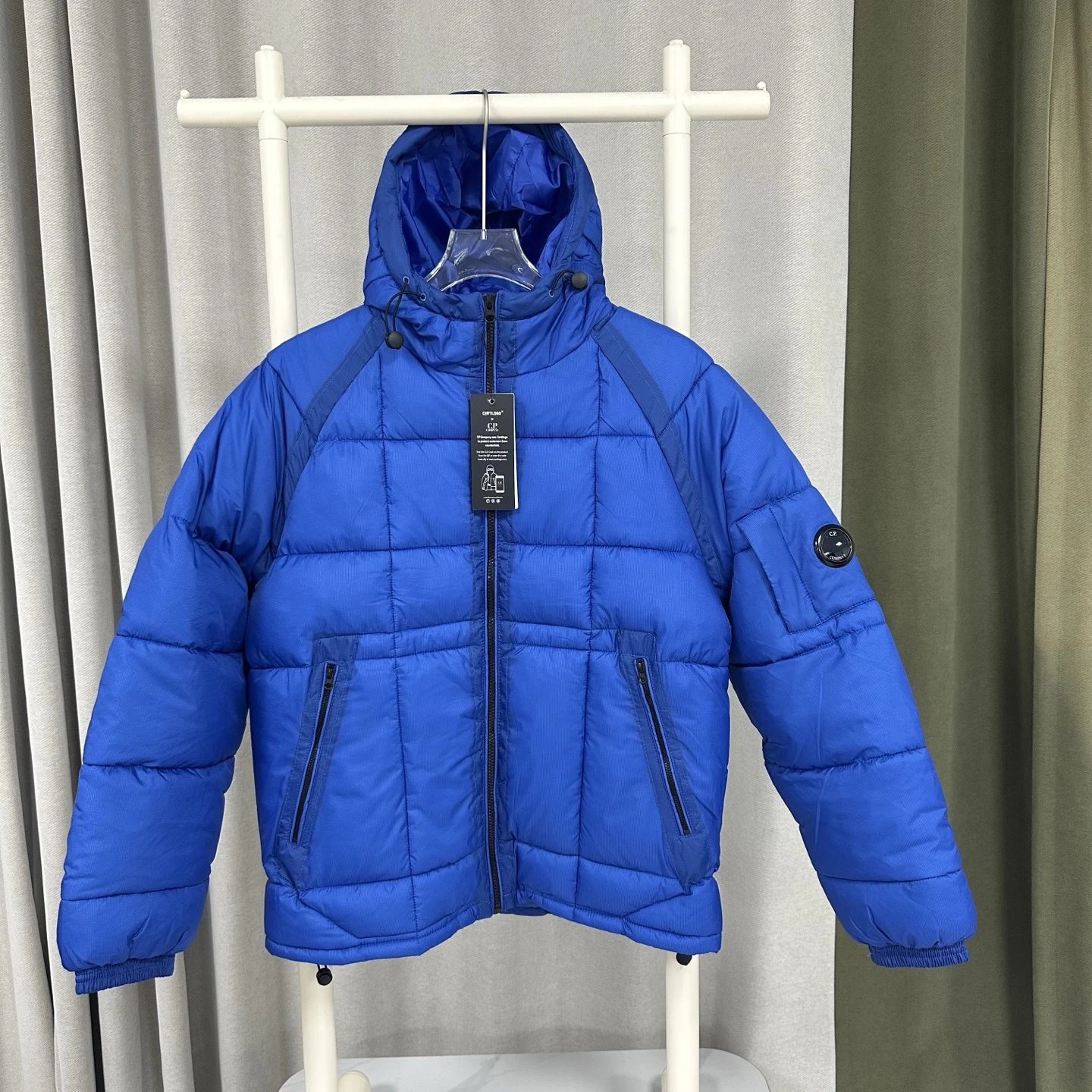 C.P. Company Vests Hooded Goggle Puffer Vest — Blue cotton-padded jacket