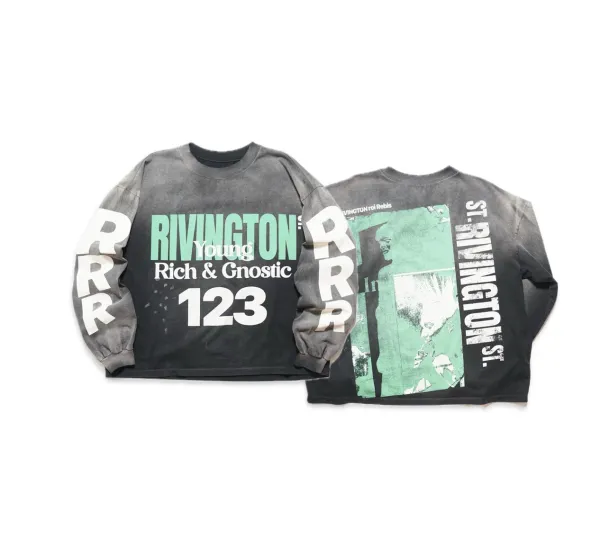 Rivington x Young Rich & Gnostic 123 Oversized Long-Sleeve Tee Black-Green Wash - 1