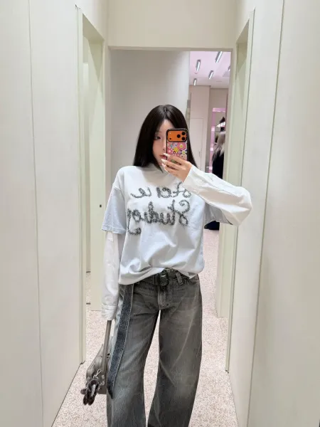 Acne Studios Fuzzy Script Logo Layered T-Shirt Off-White - 4