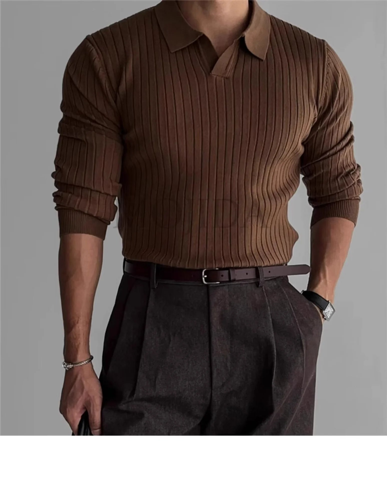 Ribbed Henley Knit Sweater White - 17