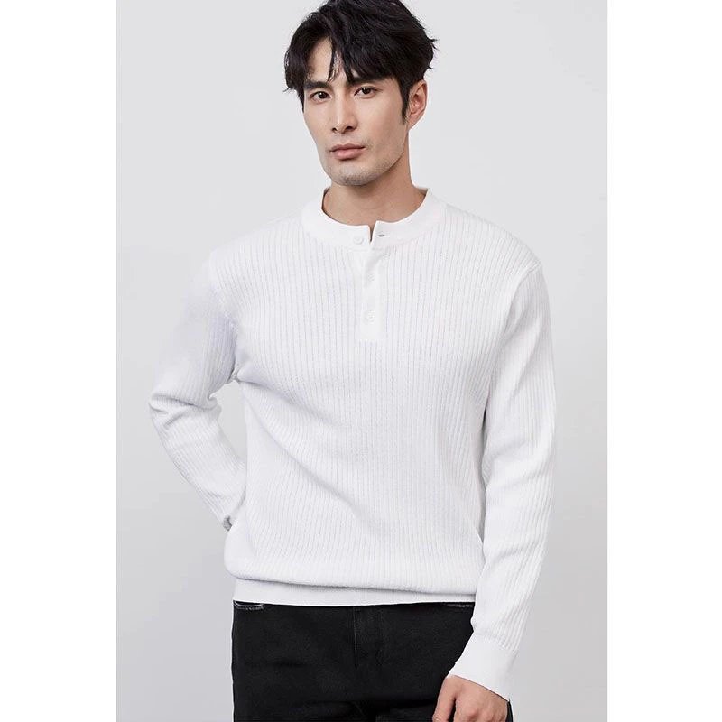 Design Ribbed Henley Sweater White - 1