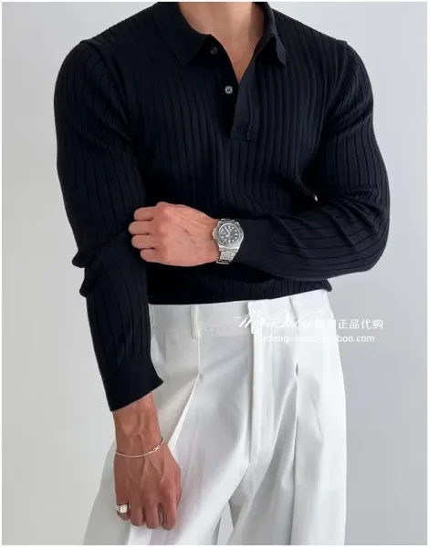 Ribbed Henley Knit Sweater White - 20