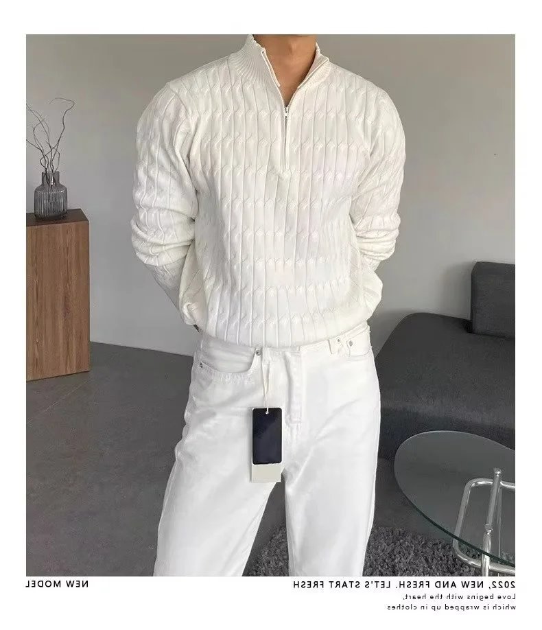 Ribbed Henley Knit Sweater White - 40