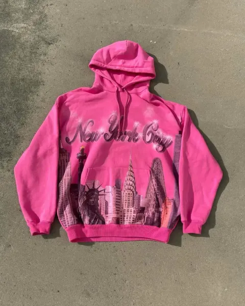 Vintage New York City Graphic Hoodie Pink - 2