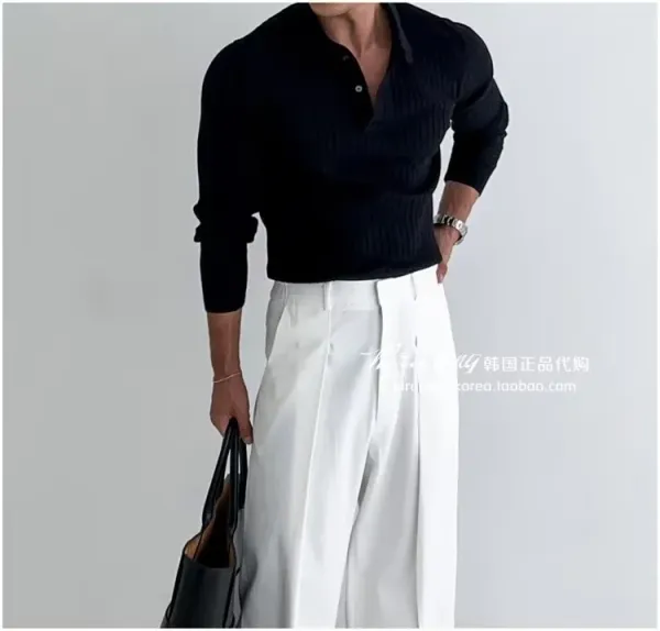 Ribbed Henley Knit Sweater White - 22