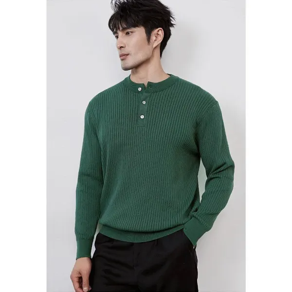 Ribbed Henley Sweater in Forest Green - 1