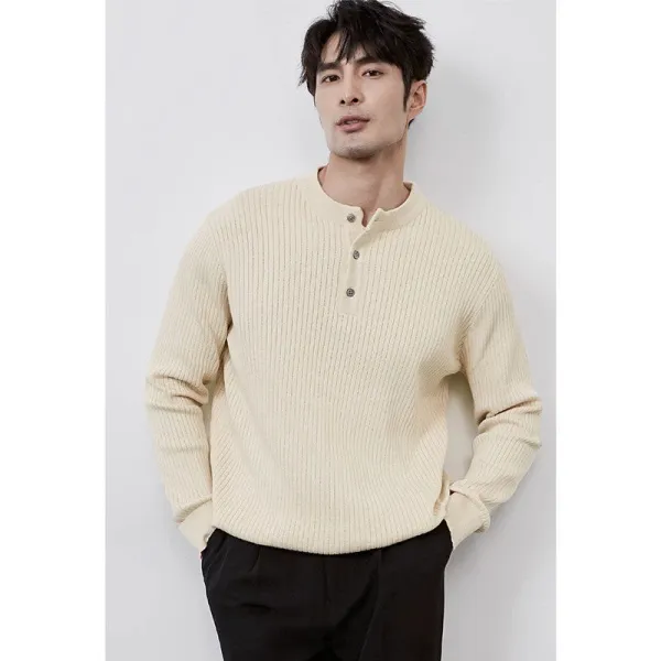 Design Ribbed Henley Sweater Beige Sweater - 1