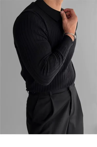Ribbed Henley Knit Sweater White - 11