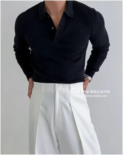 Ribbed Henley Knit Sweater White - 26
