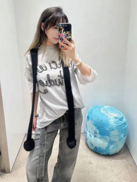 Acne Studios Fuzzy Script Logo Layered T-Shirt Off-White - 6