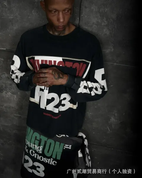 Rivington x Young Rich & Gnostic 123 Oversized Long-Sleeve Tee Black-Green Wash - 4