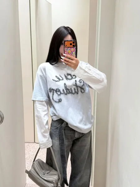 Acne Studios Fuzzy Script Logo Layered T-Shirt Off-White - 5