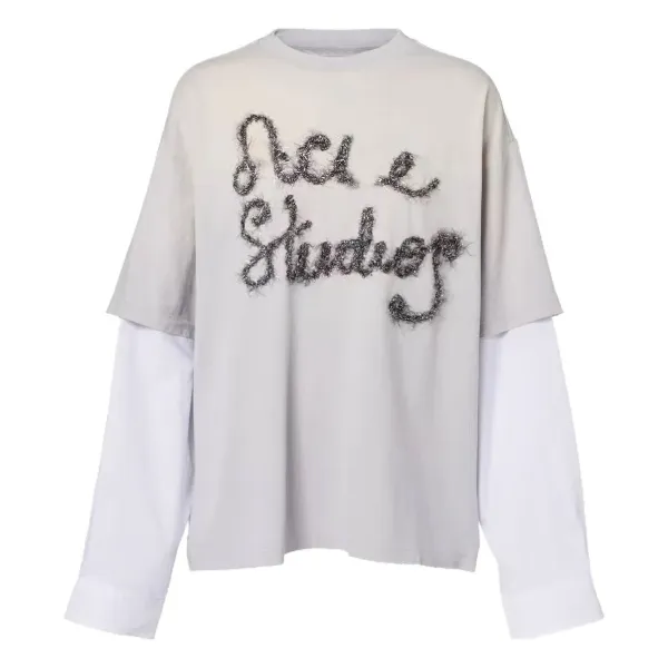 Acne Studios Fuzzy Script Logo Layered T-Shirt Off-White - 1