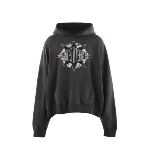 Saint Tears Star Logo Distressed Black Hoodie - 1