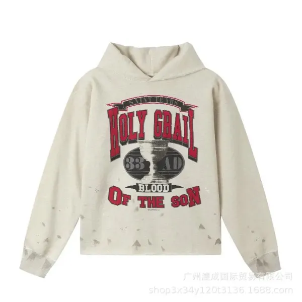 Saint Tears Holy Grail Blood of the Son Distressed Beige Hoodie - 1