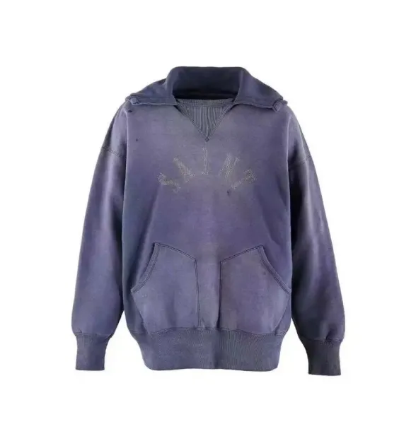 Off-White Distressed Hoodie in Washed Purple - 1