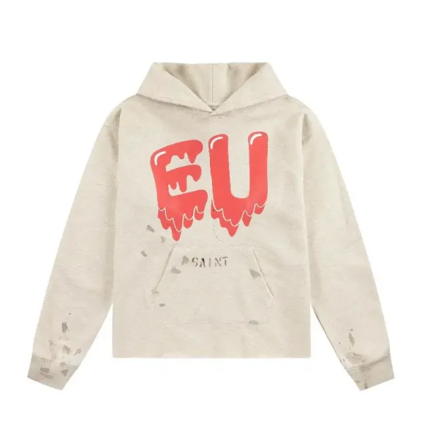 Saint Laurent EU Dripping Logo Beige Hoodie - 1