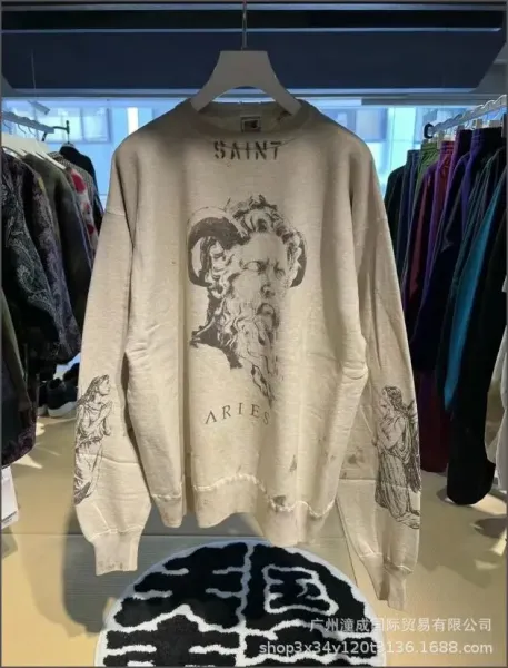 Saint Laurent Aries Graphic Print Beige Hoodie - 1