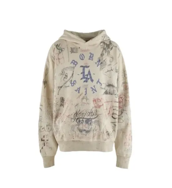 Born X Raised Graffiti Hoodie Beige Multicolor Hoodie - 1