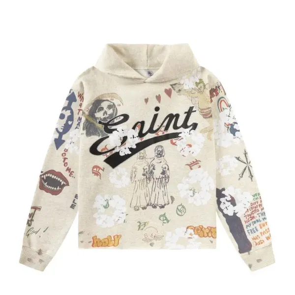 Saint Laurent x Saint Print Hoodie Beige Multicolor Hoodie - 1