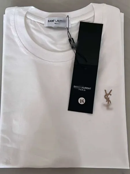Saint Laurent Monogram Logo White T-Shirt - 7