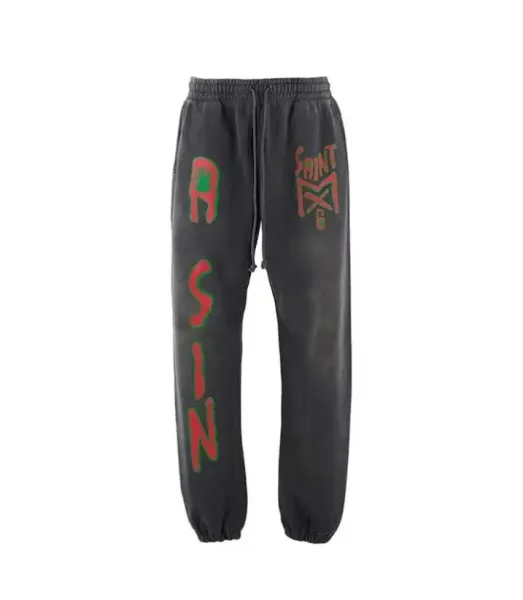 Saint Laurent ASIN Graffiti Print Charcoal Sweatpants - 1