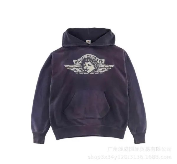 Angel of Death Winged Cherub Hoodie Purple Washed - 1