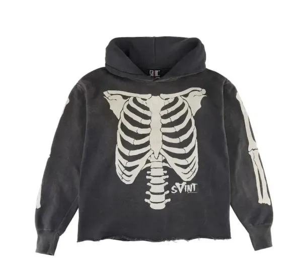 SVINT Skeleton Print Distressed Hoodie Black - 1