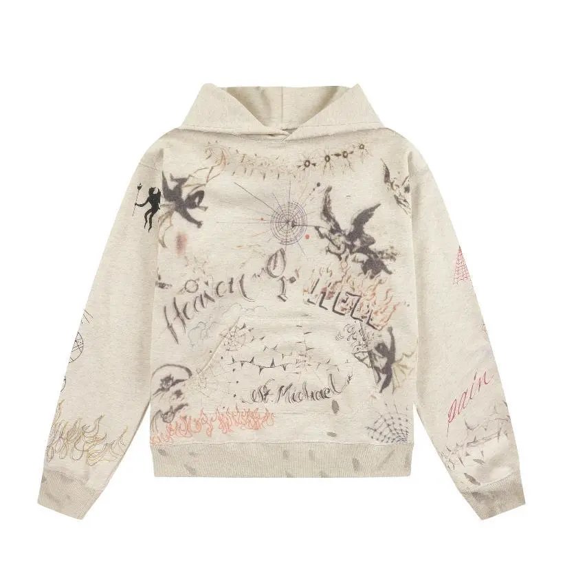 Angel of Death Hoodie Gray with Red Graphic Print - 12