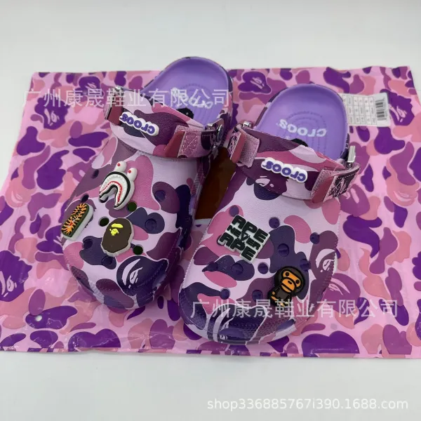 Crocs x A Bathing Ape Classic Clog Pink Camo Print Sandals - 20