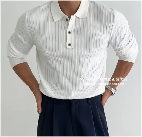 Ribbed Henley Knit Sweater White - 30